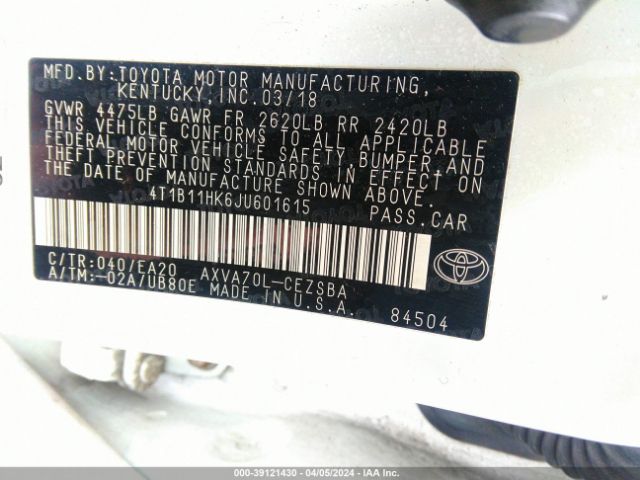 Photo 8 VIN: 4T1B11HK6JU601615 - TOYOTA CAMRY 