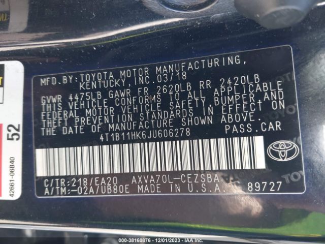 Photo 8 VIN: 4T1B11HK6JU606278 - TOYOTA CAMRY 