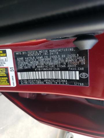 Photo 9 VIN: 4T1B11HK6JU613506 - TOYOTA CAMRY L 