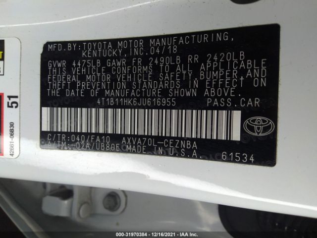 Photo 8 VIN: 4T1B11HK6JU616955 - TOYOTA CAMRY 