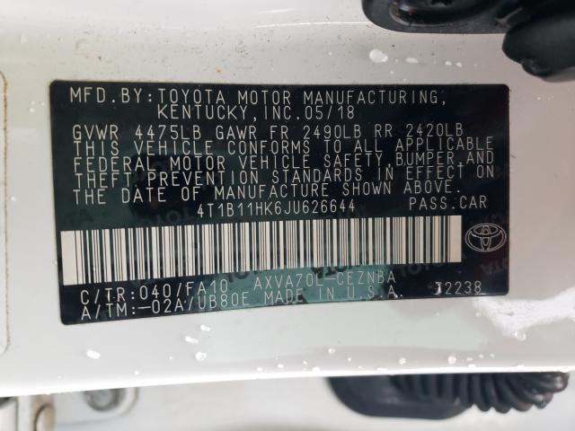 Photo 9 VIN: 4T1B11HK6JU626644 - TOYOTA CAMRY L 