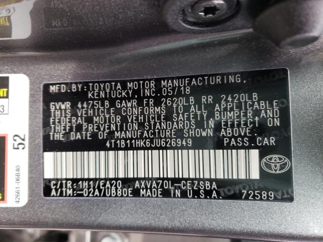 Photo 9 VIN: 4T1B11HK6JU626949 - TOYOTA CAMRY L 