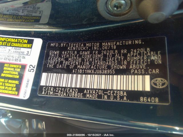 Photo 8 VIN: 4T1B11HK6JU638955 - TOYOTA CAMRY 