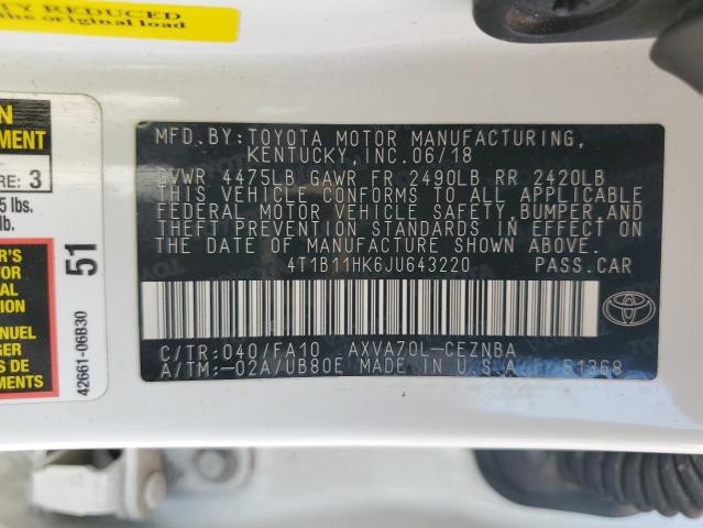 Photo 11 VIN: 4T1B11HK6JU643220 - TOYOTA CAMRY L 