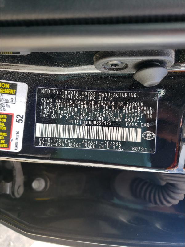 Photo 9 VIN: 4T1B11HK6JU658123 - TOYOTA CAMRY L 