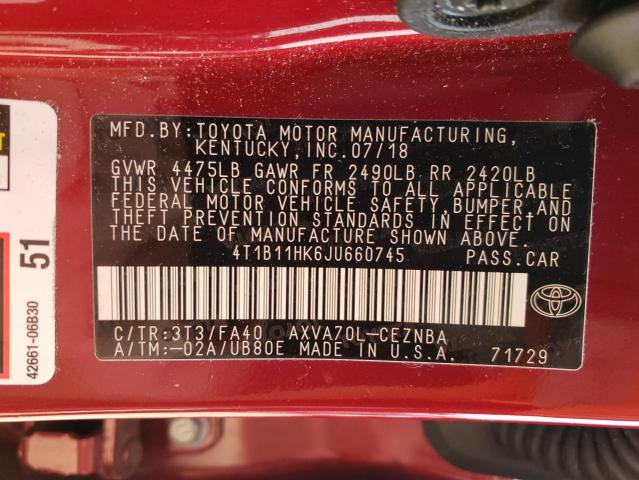 Photo 11 VIN: 4T1B11HK6JU660745 - TOYOTA CAMRY 