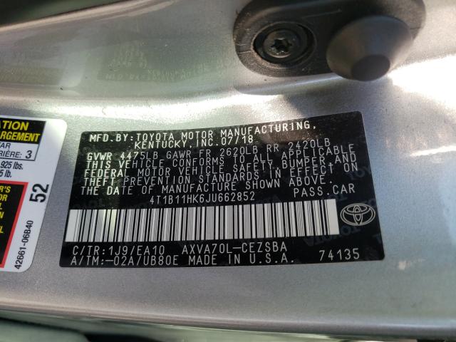 Photo 9 VIN: 4T1B11HK6JU662852 - TOYOTA CAMRY L 