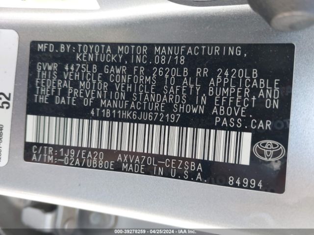 Photo 8 VIN: 4T1B11HK6JU672197 - TOYOTA CAMRY 