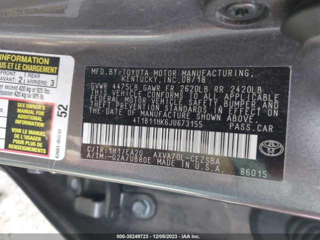 Photo 8 VIN: 4T1B11HK6JU673155 - TOYOTA CAMRY 