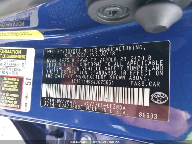 Photo 8 VIN: 4T1B11HK6JU675651 - TOYOTA CAMRY 