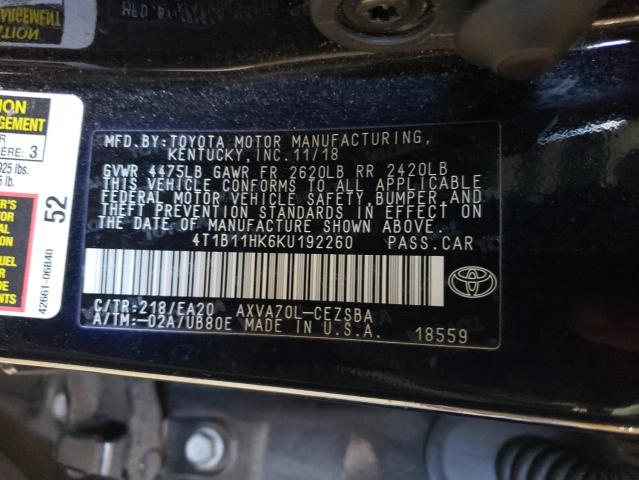 Photo 11 VIN: 4T1B11HK6KU192260 - TOYOTA CAMRY L 