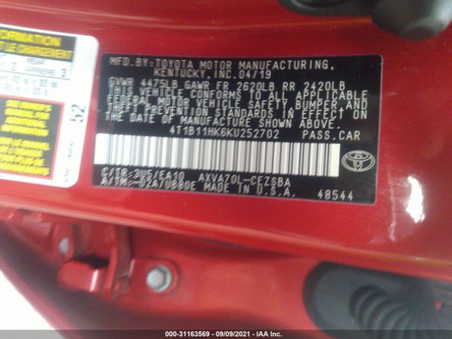 Photo 8 VIN: 4T1B11HK6KU252702 - TOYOTA CAMRY 