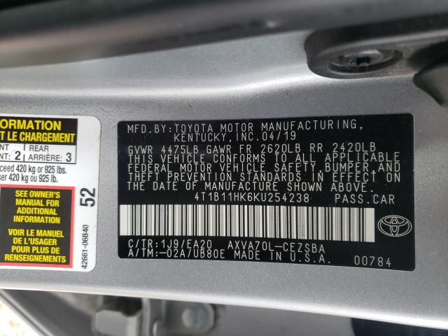 Photo 9 VIN: 4T1B11HK6KU254238 - TOYOTA CAMRY L 