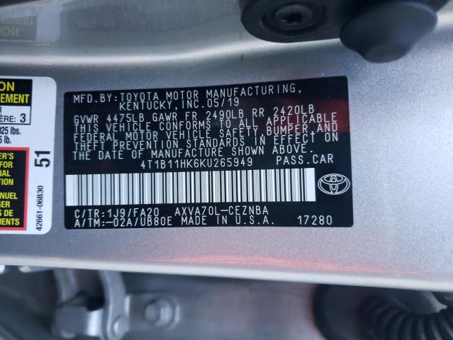 Photo 9 VIN: 4T1B11HK6KU265949 - TOYOTA CAMRY L 