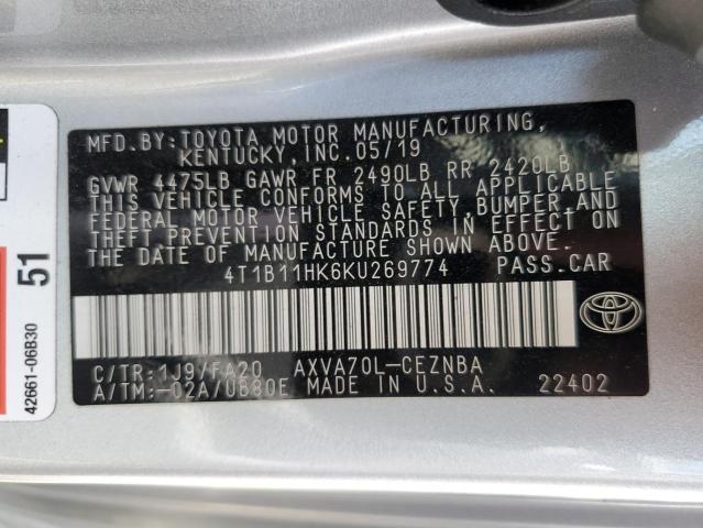 Photo 11 VIN: 4T1B11HK6KU269774 - TOYOTA CAMRY L 