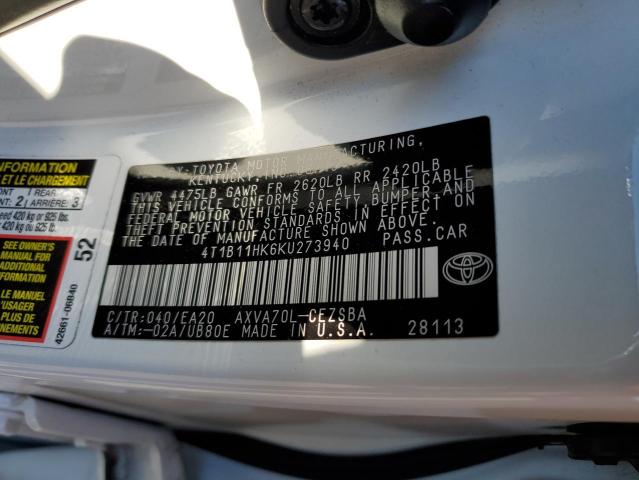 Photo 11 VIN: 4T1B11HK6KU273940 - TOYOTA CAMRY L 