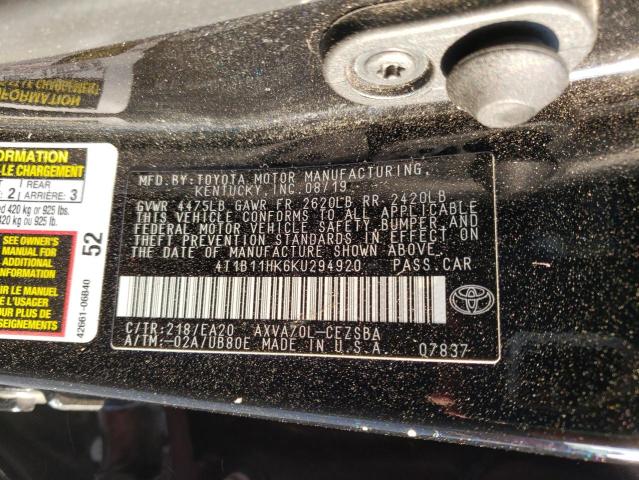 Photo 12 VIN: 4T1B11HK6KU294920 - TOYOTA CAMRY L 