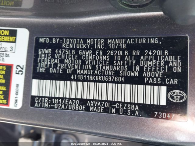 Photo 8 VIN: 4T1B11HK6KU697604 - TOYOTA CAMRY 