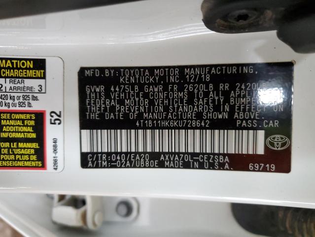 Photo 11 VIN: 4T1B11HK6KU728642 - TOYOTA CAMRY 