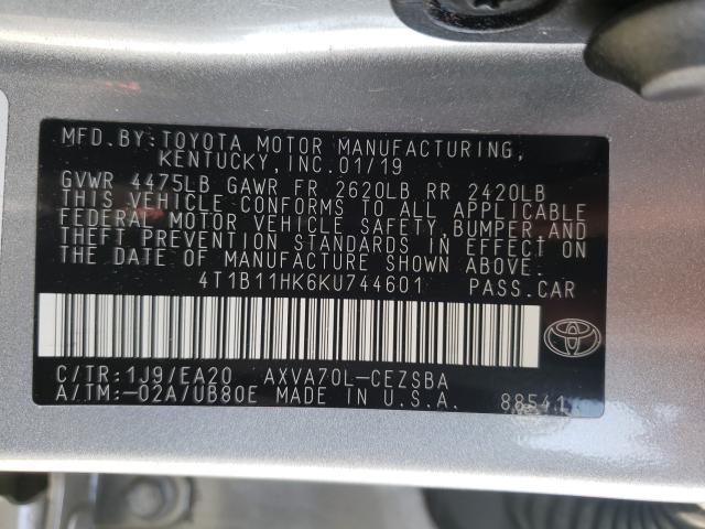 Photo 9 VIN: 4T1B11HK6KU744601 - TOYOTA CAMRY L 