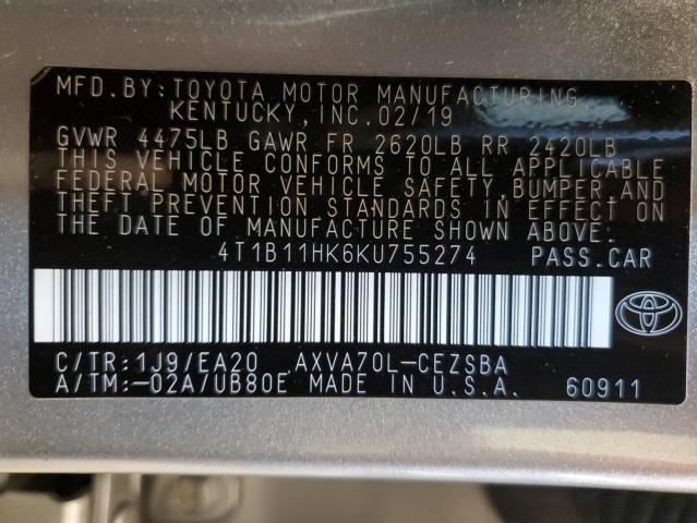 Photo 11 VIN: 4T1B11HK6KU755274 - TOYOTA CAMRY L 