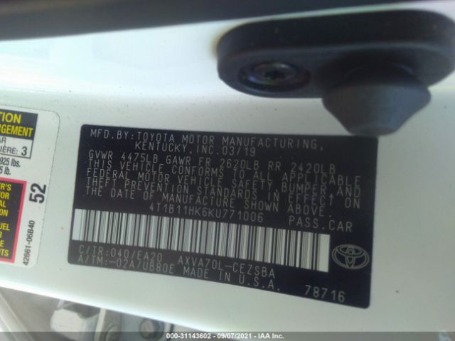 Photo 8 VIN: 4T1B11HK6KU771006 - TOYOTA CAMRY 