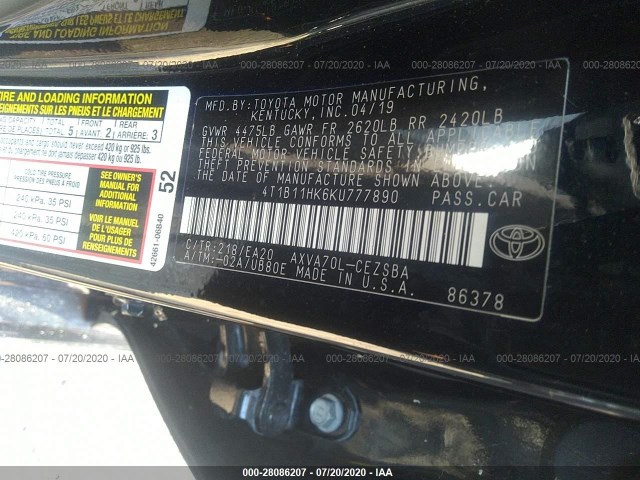 Photo 8 VIN: 4T1B11HK6KU777890 - TOYOTA CAMRY 