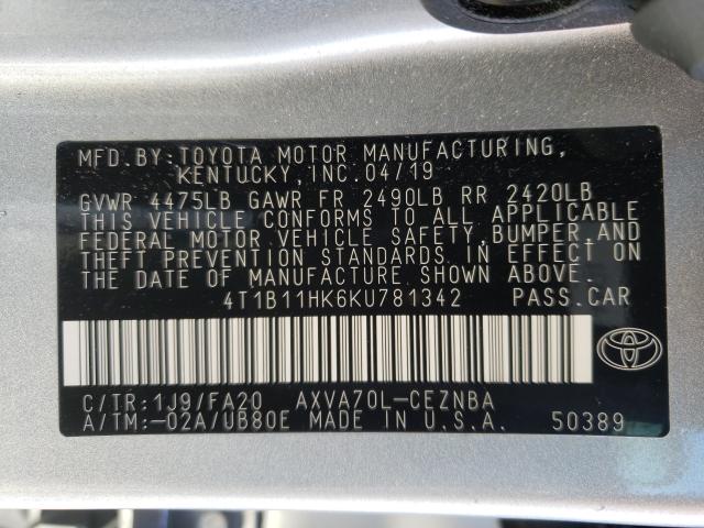 Photo 9 VIN: 4T1B11HK6KU781342 - TOYOTA CAMRY L 