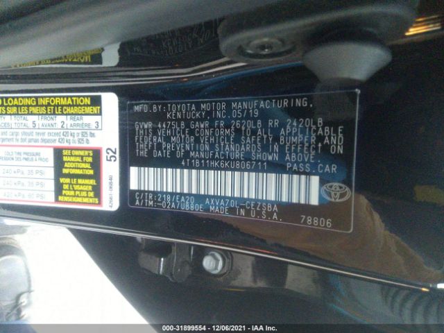 Photo 8 VIN: 4T1B11HK6KU806711 - TOYOTA CAMRY 