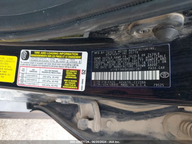 Photo 8 VIN: 4T1B11HK6KU807387 - TOYOTA CAMRY 