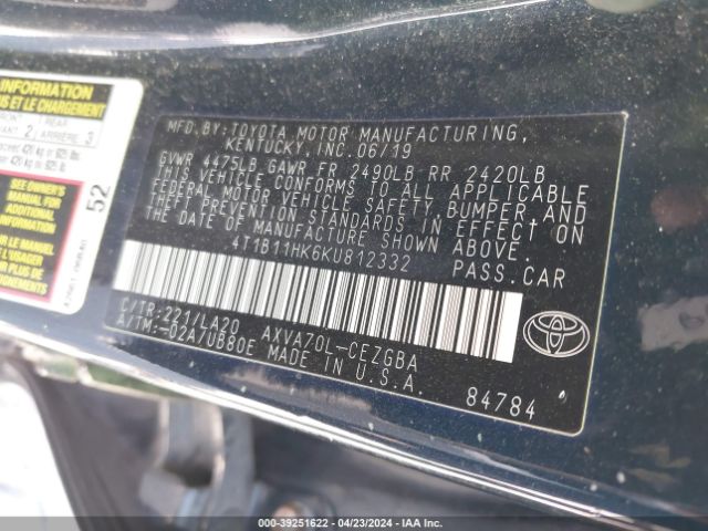 Photo 8 VIN: 4T1B11HK6KU812332 - TOYOTA CAMRY 