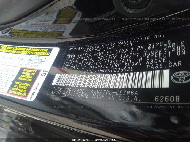 Photo 8 VIN: 4T1B11HK6KU828580 - TOYOTA CAMRY 