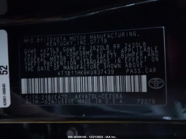 Photo 8 VIN: 4T1B11HK6KU837439 - TOYOTA CAMRY 