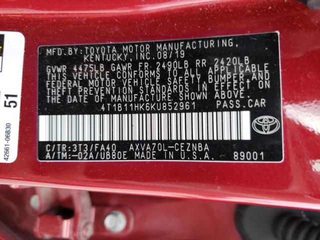 Photo 11 VIN: 4T1B11HK6KU852961 - TOYOTA CAMRY L 