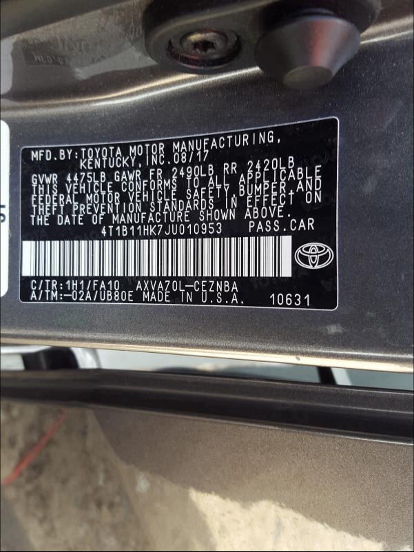 Photo 9 VIN: 4T1B11HK7JU010953 - TOYOTA CAMRY L 