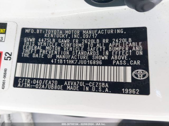 Photo 8 VIN: 4T1B11HK7JU016896 - TOYOTA CAMRY 