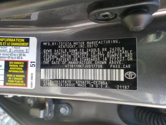 Photo 9 VIN: 4T1B11HK7JU017708 - TOYOTA CAMRY L 