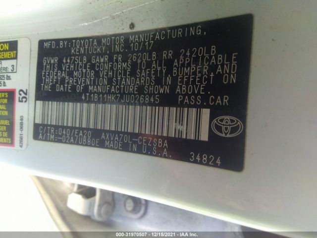 Photo 8 VIN: 4T1B11HK7JU026845 - TOYOTA CAMRY 