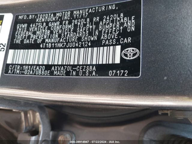 Photo 8 VIN: 4T1B11HK7JU042124 - TOYOTA CAMRY 