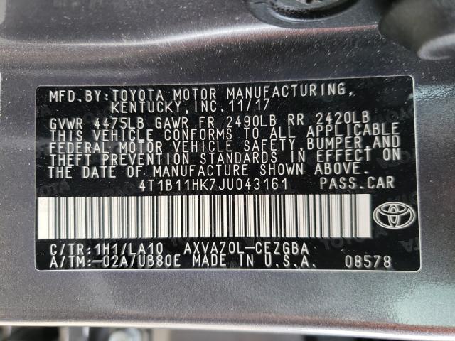 Photo 9 VIN: 4T1B11HK7JU043161 - TOYOTA CAMRY L 