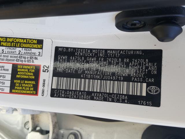 Photo 9 VIN: 4T1B11HK7JU049719 - TOYOTA CAMRY L 