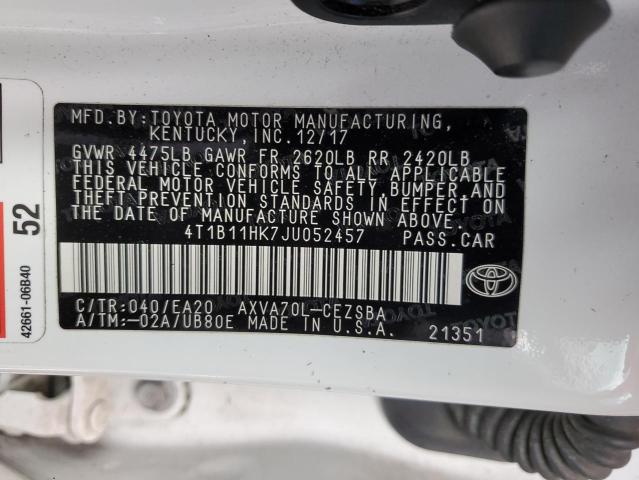 Photo 12 VIN: 4T1B11HK7JU052457 - TOYOTA CAMRY L 