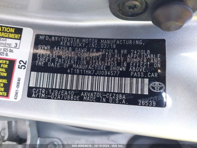 Photo 8 VIN: 4T1B11HK7JU094577 - TOYOTA CAMRY 