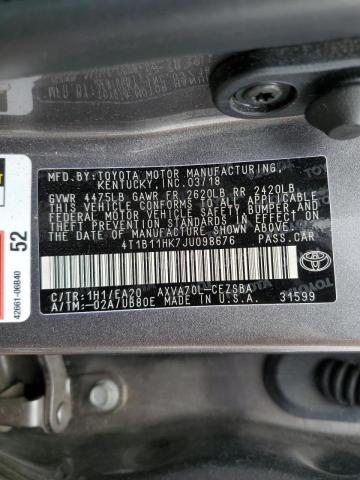 Photo 9 VIN: 4T1B11HK7JU098676 - TOYOTA CAMRY L 