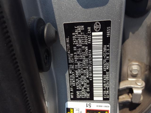 Photo 9 VIN: 4T1B11HK7JU124614 - TOYOTA CAMRY L 