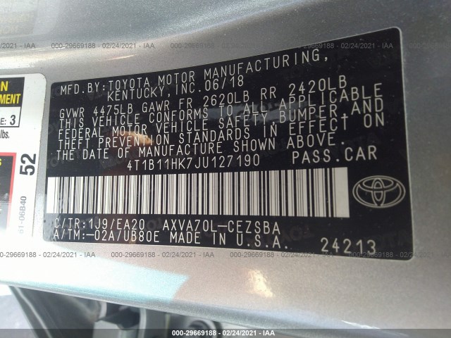 Photo 8 VIN: 4T1B11HK7JU127190 - TOYOTA CAMRY 