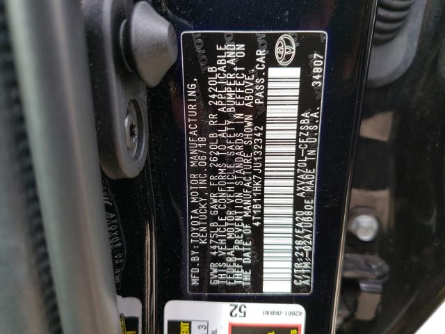 Photo 9 VIN: 4T1B11HK7JU132342 - TOYOTA CAMRY L 