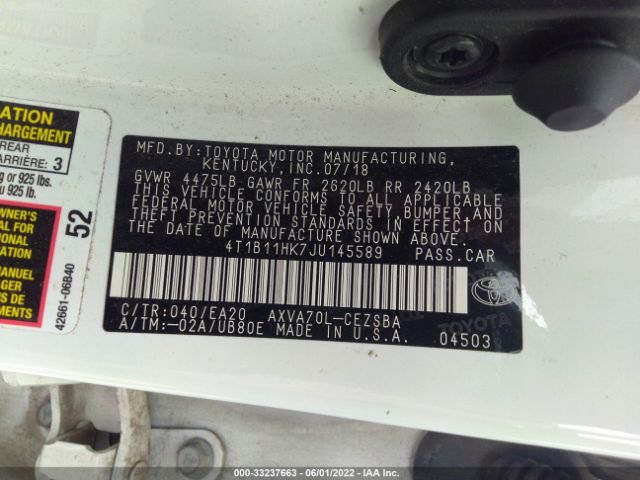 Photo 8 VIN: 4T1B11HK7JU145589 - TOYOTA CAMRY 