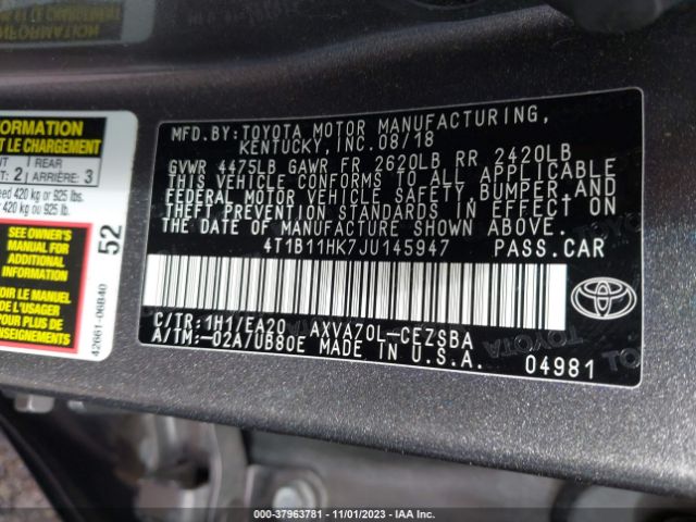 Photo 8 VIN: 4T1B11HK7JU145947 - TOYOTA CAMRY 