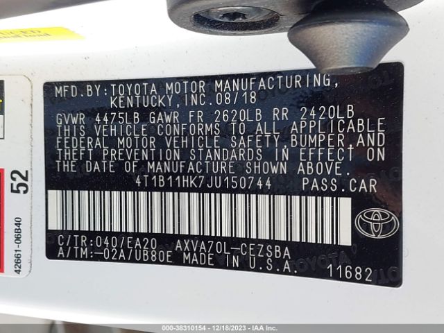 Photo 8 VIN: 4T1B11HK7JU150744 - TOYOTA CAMRY 